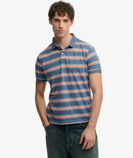 Superdry Vintage Stripe Jersey Short Sleeve Polo - Retro Blue Stripe