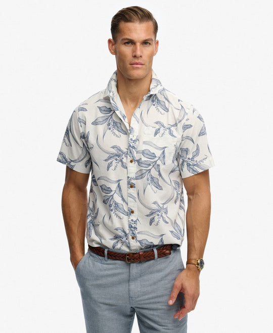 Superdry Vintage Loom Short Sleeve Shirt - Canna Leaves Chine Blue