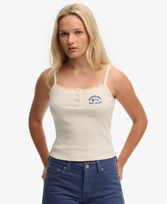 Superdry Athletic Essentials Embroidered Button Cami Top - Off White