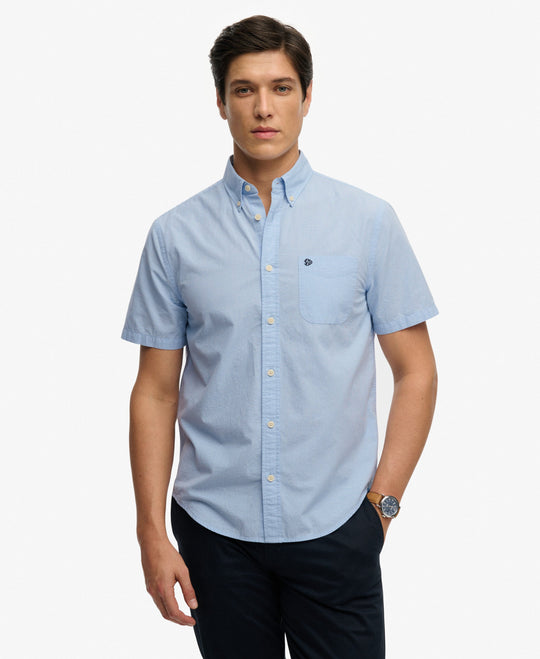 Superdry Preppy Poplin Short Sleeve Shirt - Blue Micro Houndstooth