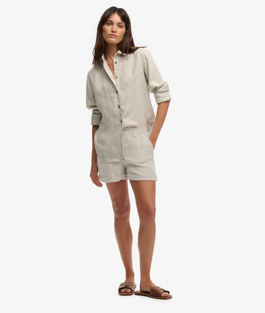 Superdry Mid Rise Linen Short - Light Stone Beige