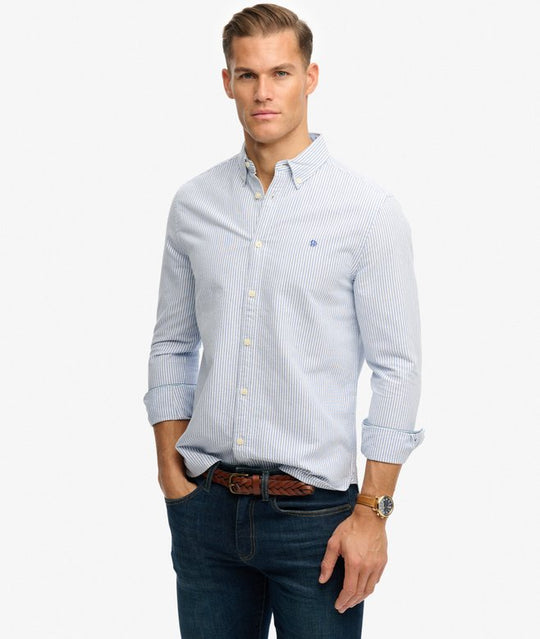 Superdry Preppy Oxford Long Sleeve Shirt - Azure Blue Chalk Stripe
