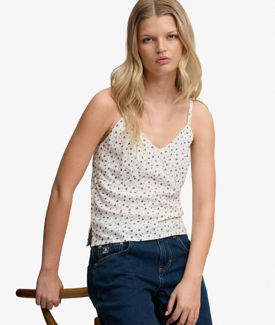 Superdry Cotton Cami Top - Off White Ditsy Floral