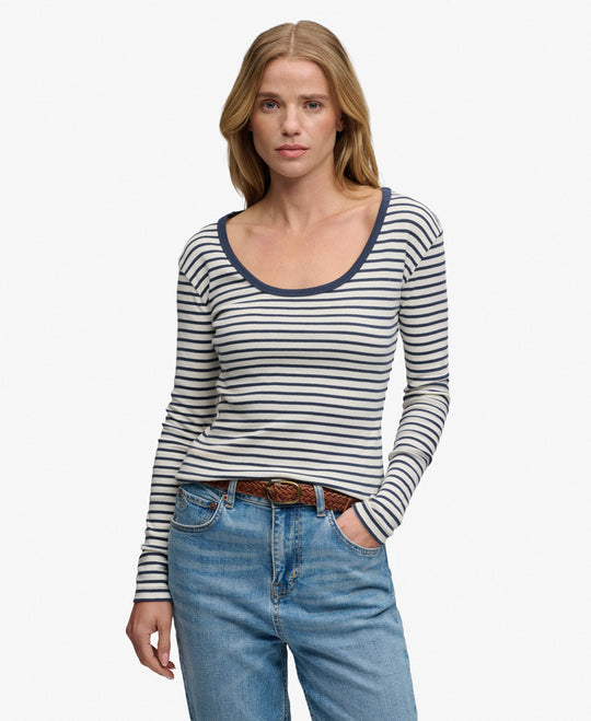 Superdry Athletic Essentials Striped Long Sleeve Top - Classic Navy Stripe