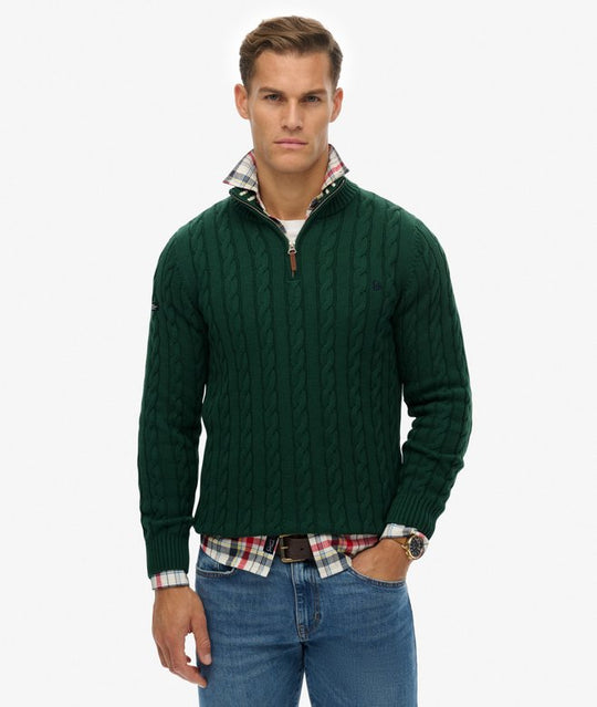 Superdry Preppy Cotton Cable Half Zip - Forest Green