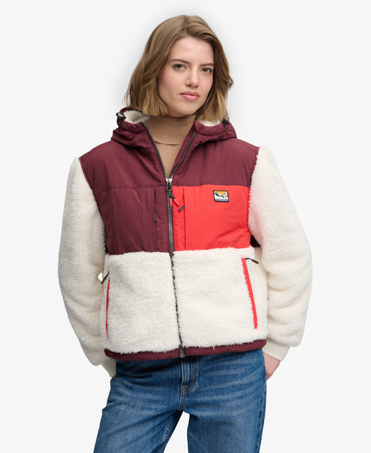 Superdry Super Soft Hybrid Full Zip Jacket -Desert Bone/ Port Red
