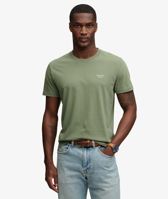Superdry Essential Serif Logo Embroidered Tee - Laurel Khaki/Chalk