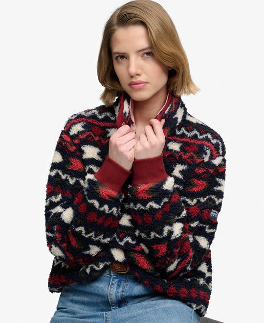 Superdry Super Soft Printed Half Button - Burgundy