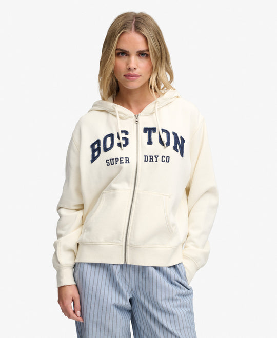 Superdry Athletic Essential Relaxed Crop Zip Hoodie - Desert Bone