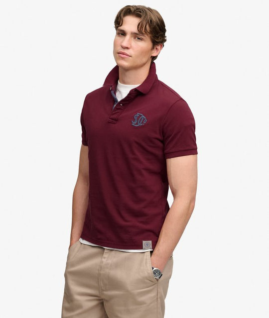 Superdry Pique Monogram Polo - Port Burgundy
