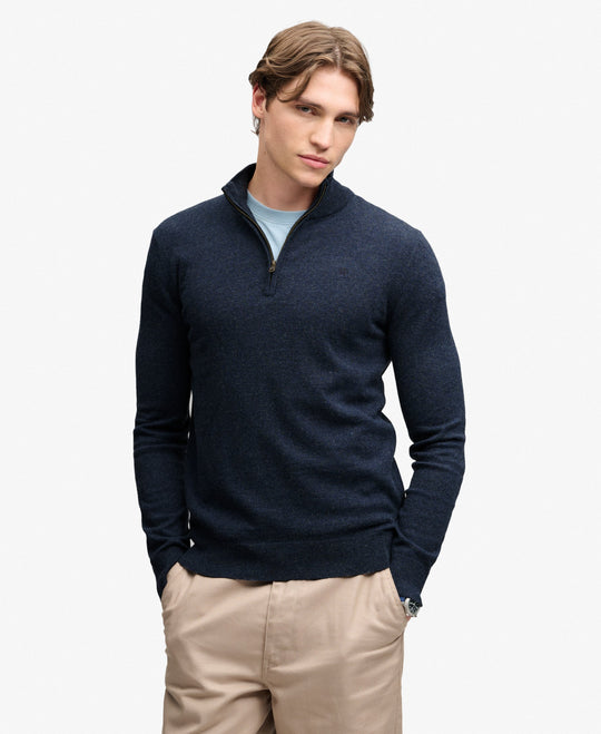 Superdry Essential Lightweight Half Zip Jumper - Rich Navy Marl