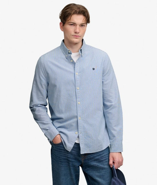 Superdry Preppy Oxford LS Shirt - Azure Blue Mini Stripe