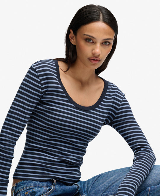Superdry Athletic Essentials Striped Long Sleeve Top - Eclipse Navy Stripe