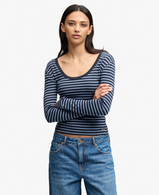 Superdry Athletic Essentials Striped Long Sleeve Top - Eclipse Navy Stripe