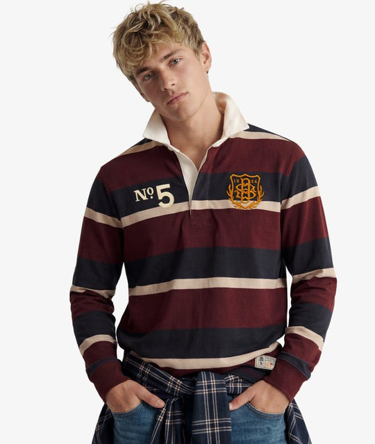 Superdry Double Emblem Stripe Rugby Top - Port/Navy Stripe