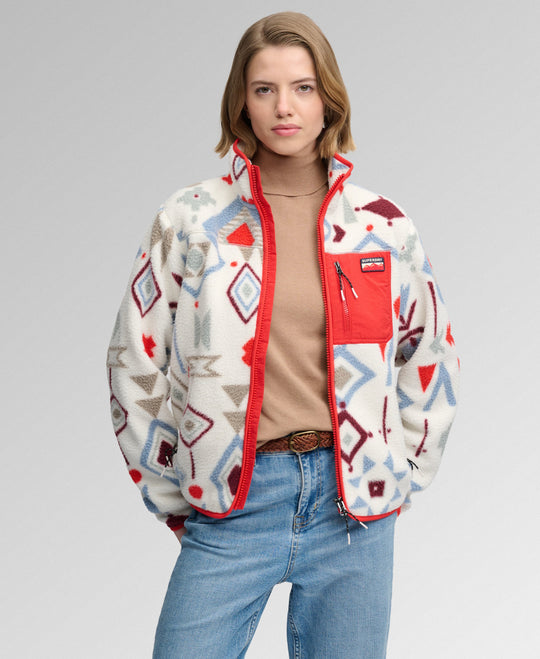 Superdry Outdoor Printed Zip Fleece - Natural Aztec Red