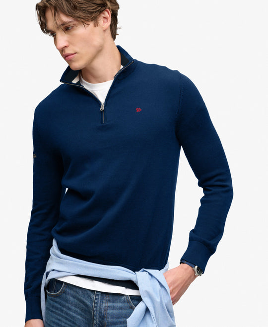 Superdry Prep Essential Cotton Half Zip - Pilot Blu Marl