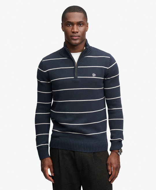 Superdry Cotton Stripe Half Zip Knit - Navy/White Thin Stripe
