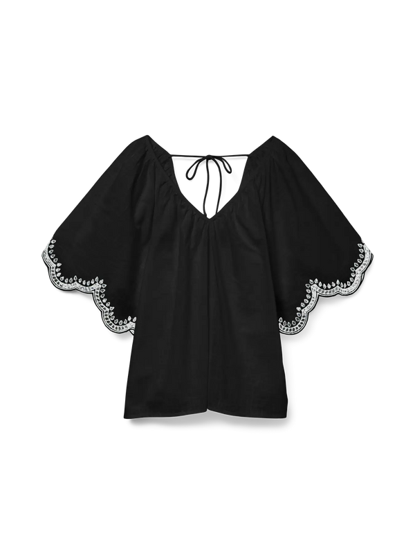 Vero Moda Diana 2/4 V-Neck Top - Black