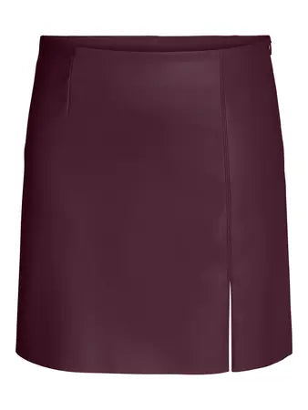 Noisy May Clara Penny PU High Waist Slit Skirt - Windsor Wine