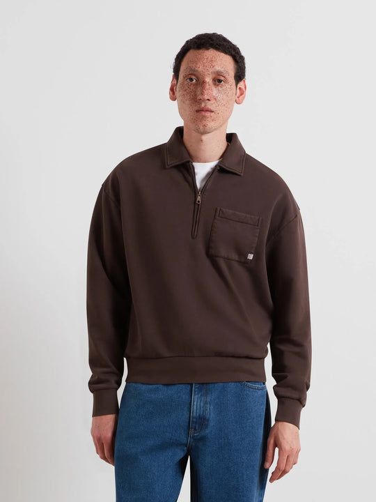 Farah Bellevue Garment Dye 1/4 Zip - Dark Brown