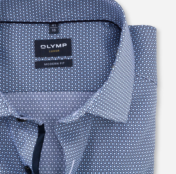 Olymp Luxor Modern Fit 24/Seven Dynamic Flex Shirt - Blue [#1256-24-11 |  Kevin Bowens