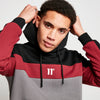 11 Degrees Cut & Sew Panelled Pullover Hoodie - Black/Pomegranate