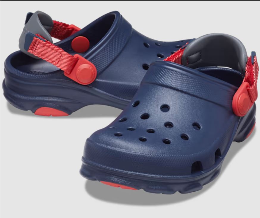 Navy blue and store red crocs