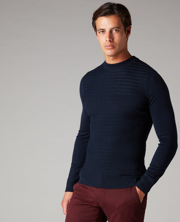 Remus Uomo Merino Wool Long Sleeve Knit - Navy [#58458/78] [Size XL]