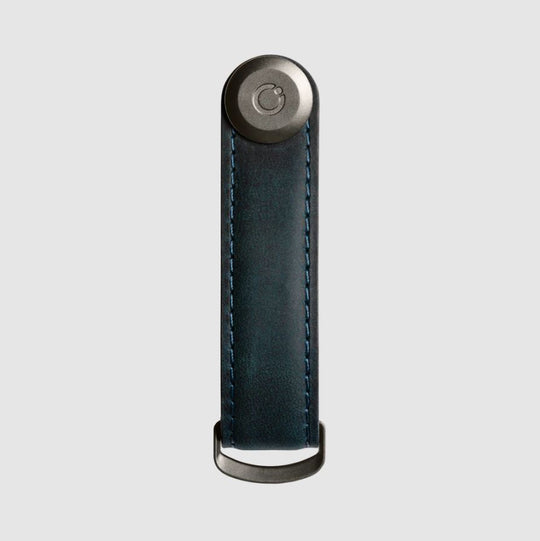 Orbitkey Leather Key Organiser & Multi-Tool - Obsidian Black / Blue Stitching