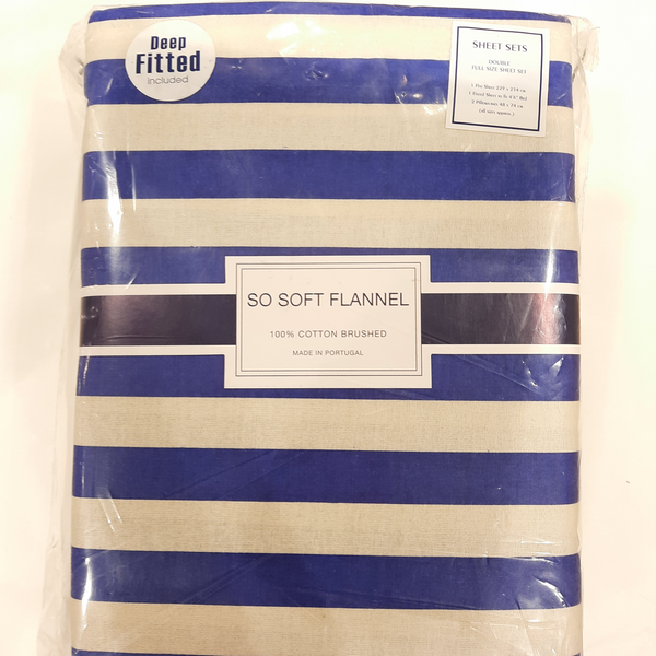 So Soft Flannel Double Sheet Set- Blue & Cream