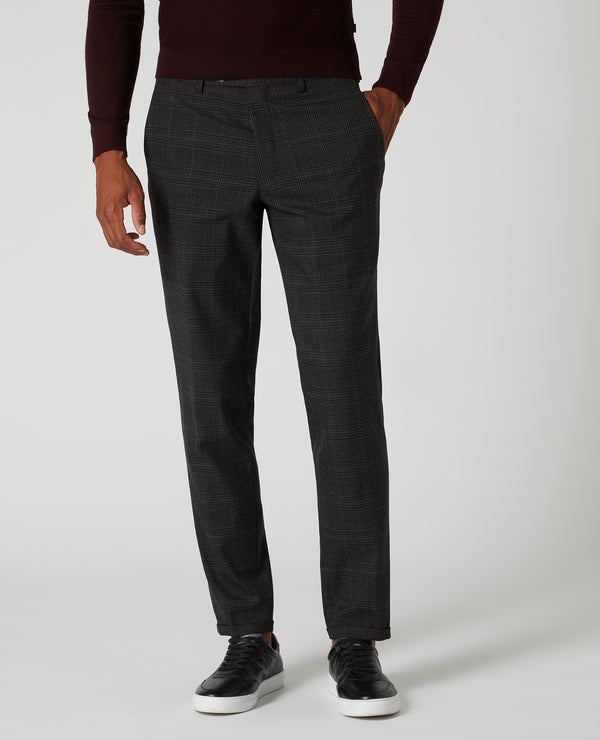 Remus Uomo Checked Stretch Formal Trousers - Charcoal