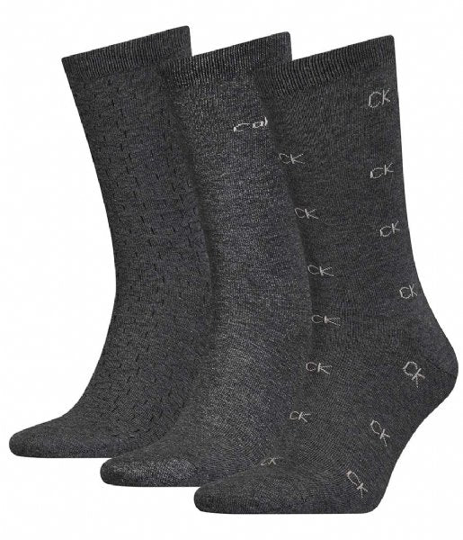 Calvin Klein Mens Socks 3 Pack Logo Luxury Cardboard Giftbox - Dark Grey Melange