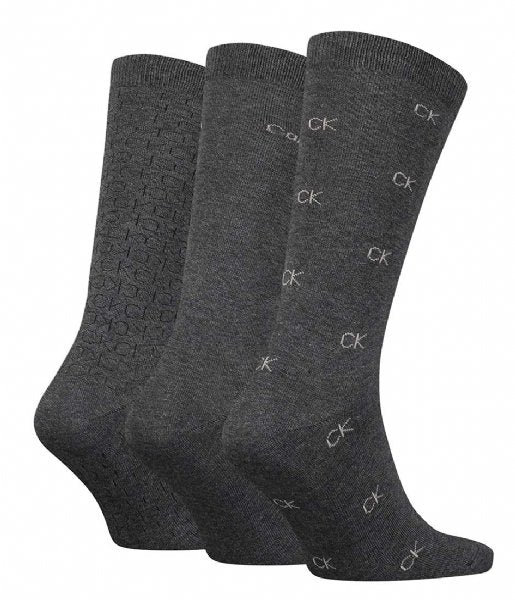 Calvin Klein Mens Socks 3Pack Logo Luxury Cardboard Giftbox - Dark Grey Melange