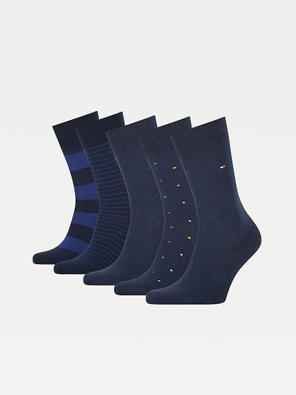 Tommy Hilfiger Mens Socks 5-Pack Tin Giftbox Stripe And Dot - Navy