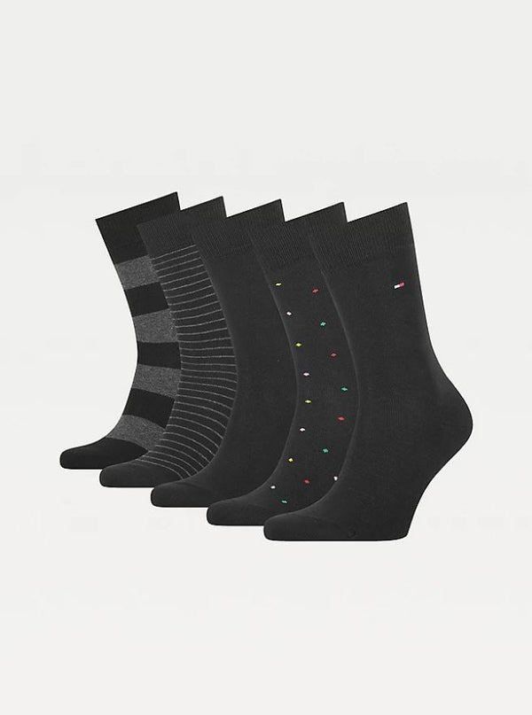 Tommy Hilfiger Mens Socks 5-Pack Tin Giftbox Stripe And Dot - Black