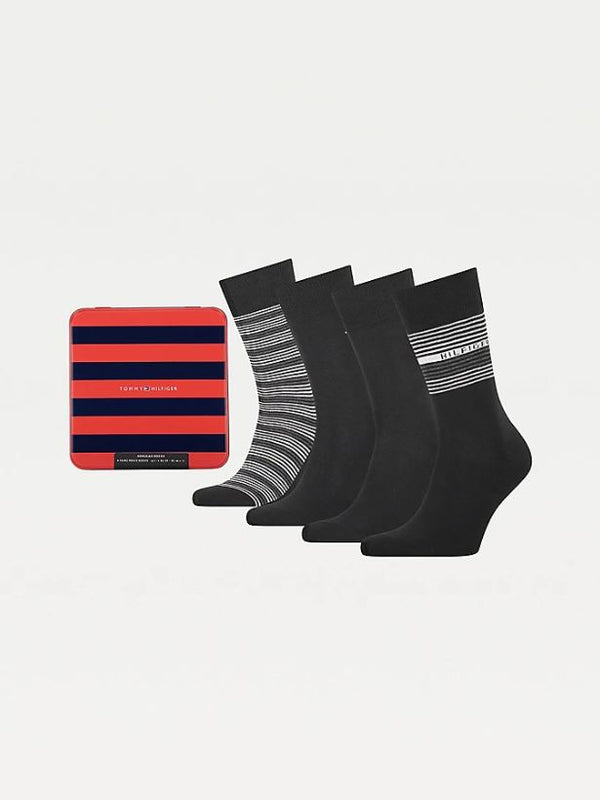 Tommy Hilfiger Men Sock 4-Pack Tin Giftbox Stripe - Black