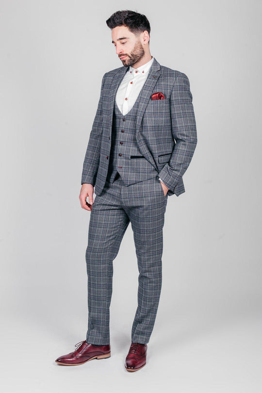 Marc Darcy Enzo 3 Piece Suit - Grey Check [Size 38 Reg]