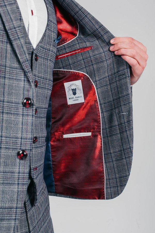 Marc Darcy Enzo 3 Piece Suit - Grey Check [Size 38 Reg]