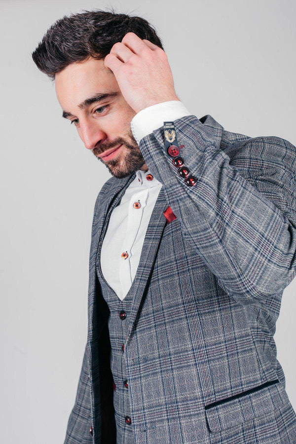 Marc Darcy Enzo 3 Piece Suit - Grey Check [Size 38 Reg]