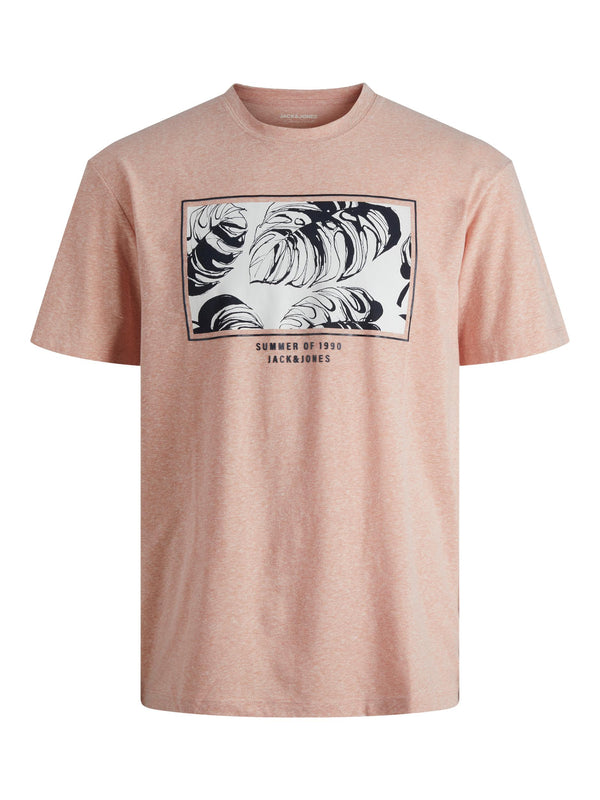 Jack & Jones Breezy AOP Graphic Crew Neck T-Shirt - Coral Pink