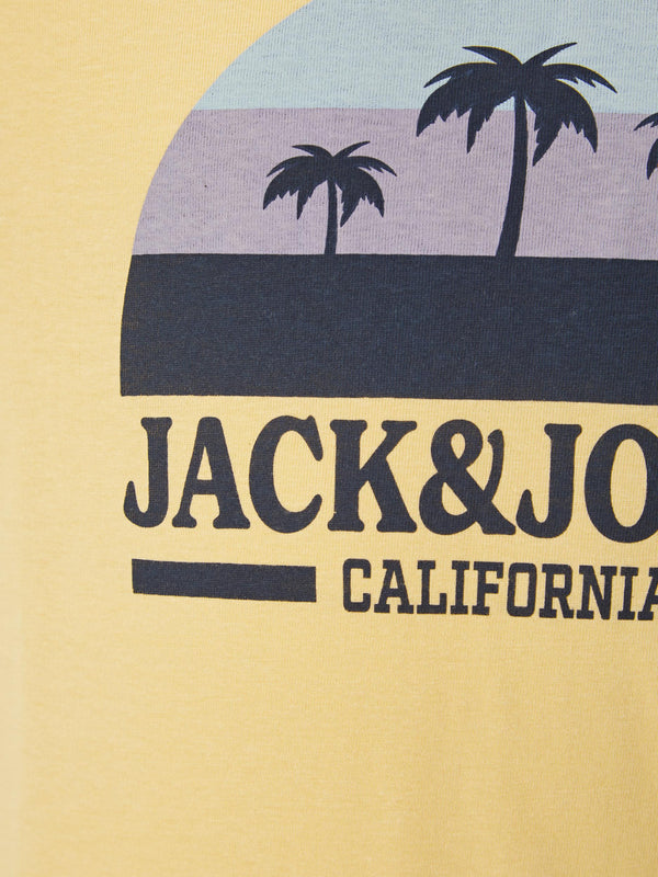 Jack & Jones Boys Malibu Branding Short Sleeve O-Neck T-Shirt - Straw