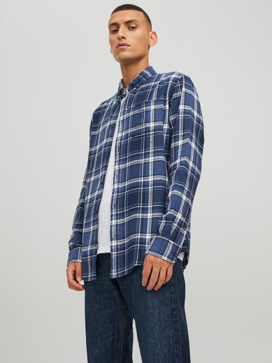 Jack & Jones Classic Check Shirt  - Navy Blazer [Size 2XL]