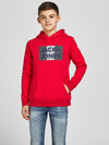 Jack & Jones Boys Corp Logo Sweat Hood - True Red / Play