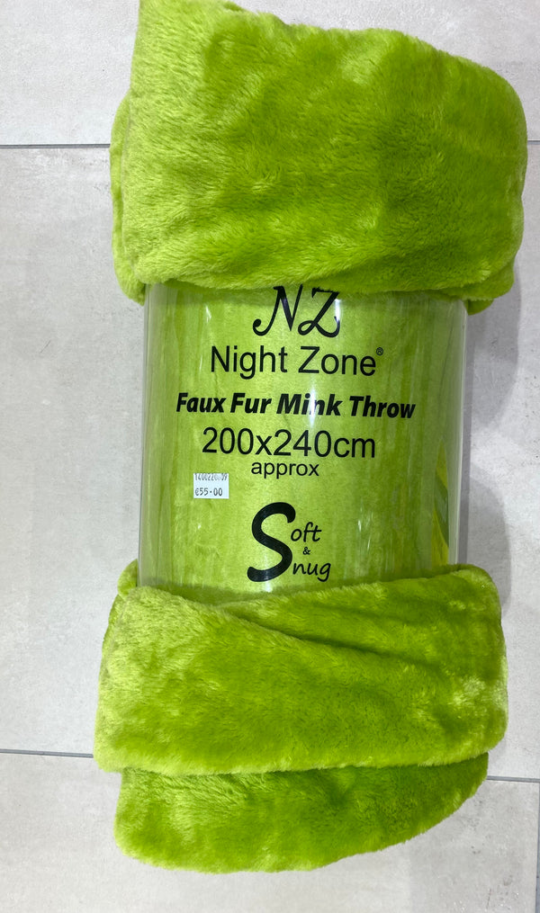 Night Zone Faux Fur Mink Throw - Lime