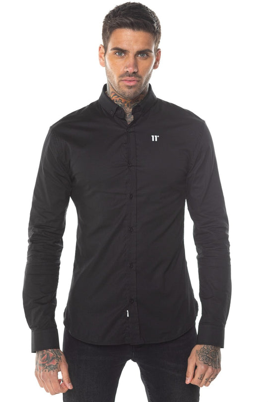 11 Degrees Long Sleeve Contrast Logo Shirt - Black [Size L]