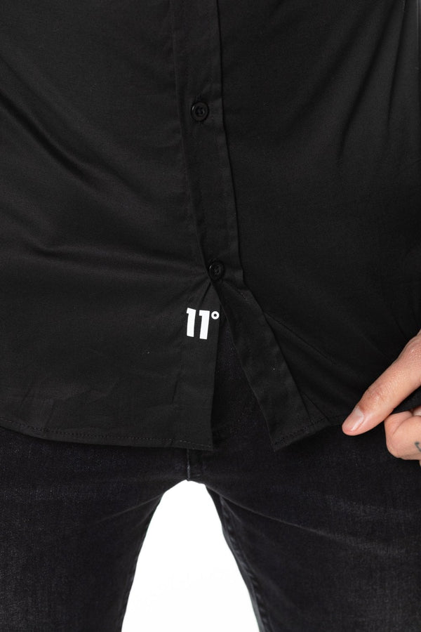 11 Degrees Long Sleeve Contrast Logo Shirt - Black