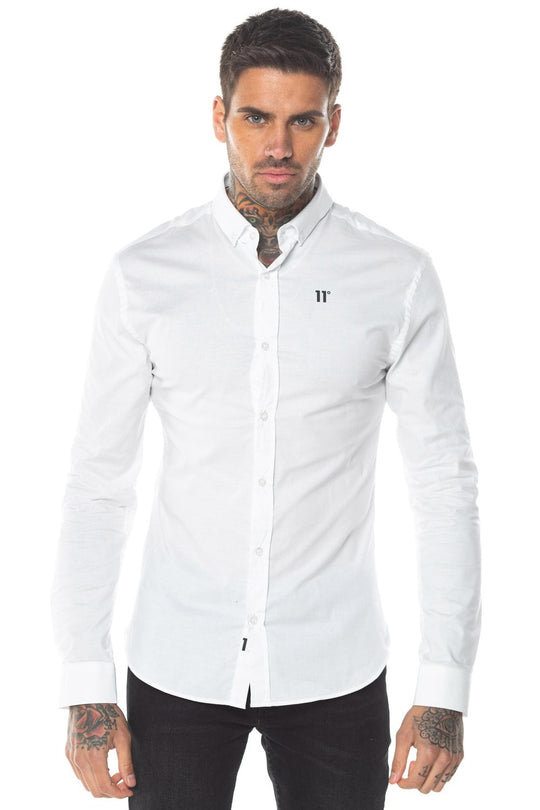 11 Degrees Long Sleeve Contrast Logo Shirt White [Size XS]