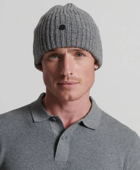 Superdry Studios Premium Ribbed Beanie - Mid Marl