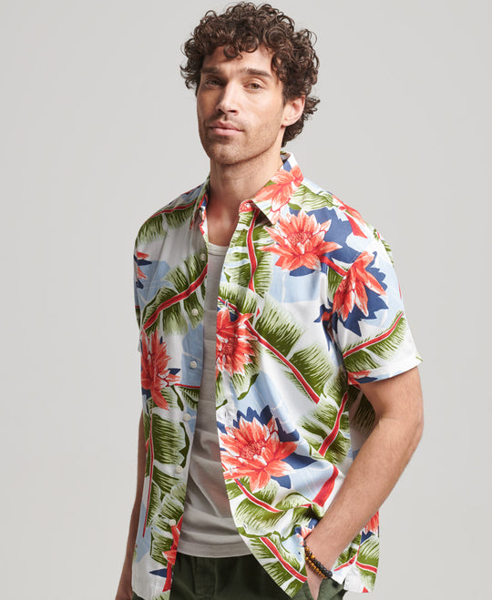 Superdry Vintage Hawaiian S/S Shirt - Optic Banana Leaf(SizeL)